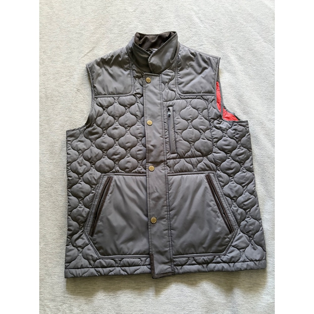 Orvis Mens Quilted Vest Gray Red Lining Full Zip Snap Pockets Size XL
